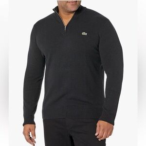 Lacoste 1/4 Zip Long Sleeve Sweater Cotton Cashmere Blend Black Size 6, XL